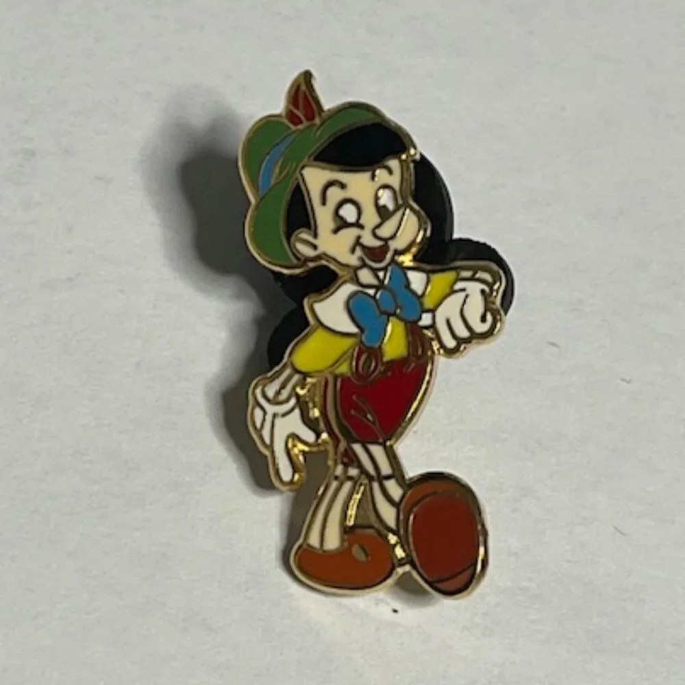 VTG Disney Pinocchio Walking Lapel Hat Vest Pin Gold Tone 1.25